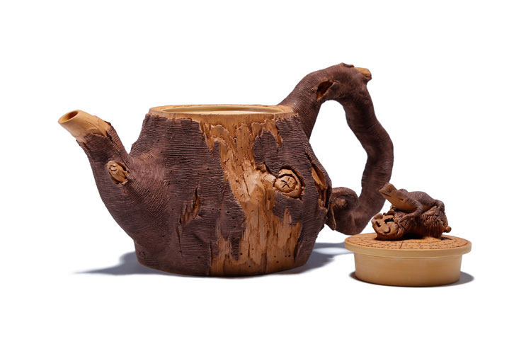 仿木外皮紫砂壺，創(chuàng)意木樁手工雕刻紫砂壺