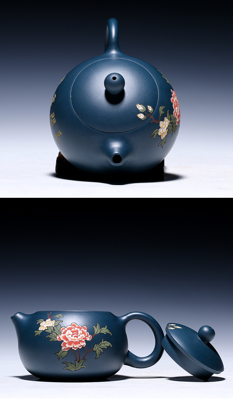 純手工紫砂壺，小巧琺瑯印花紫砂壺